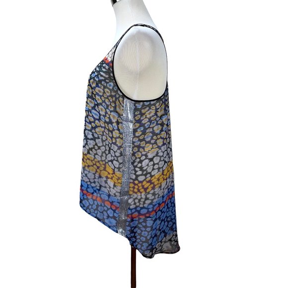 New Clover Canyon Long Print Chiffon Sleeveless Top Tunic Silver Contrast - Picture 6 of 11